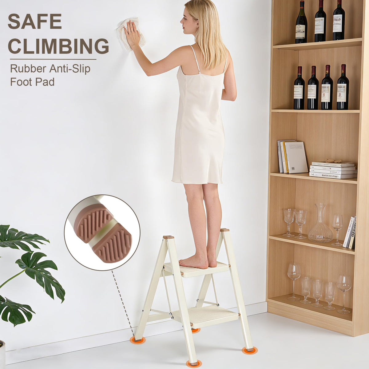 2 Step Ladder Folding Step Stool with Anti-Slip Pedal 330LBS Capacity Cream White G235859