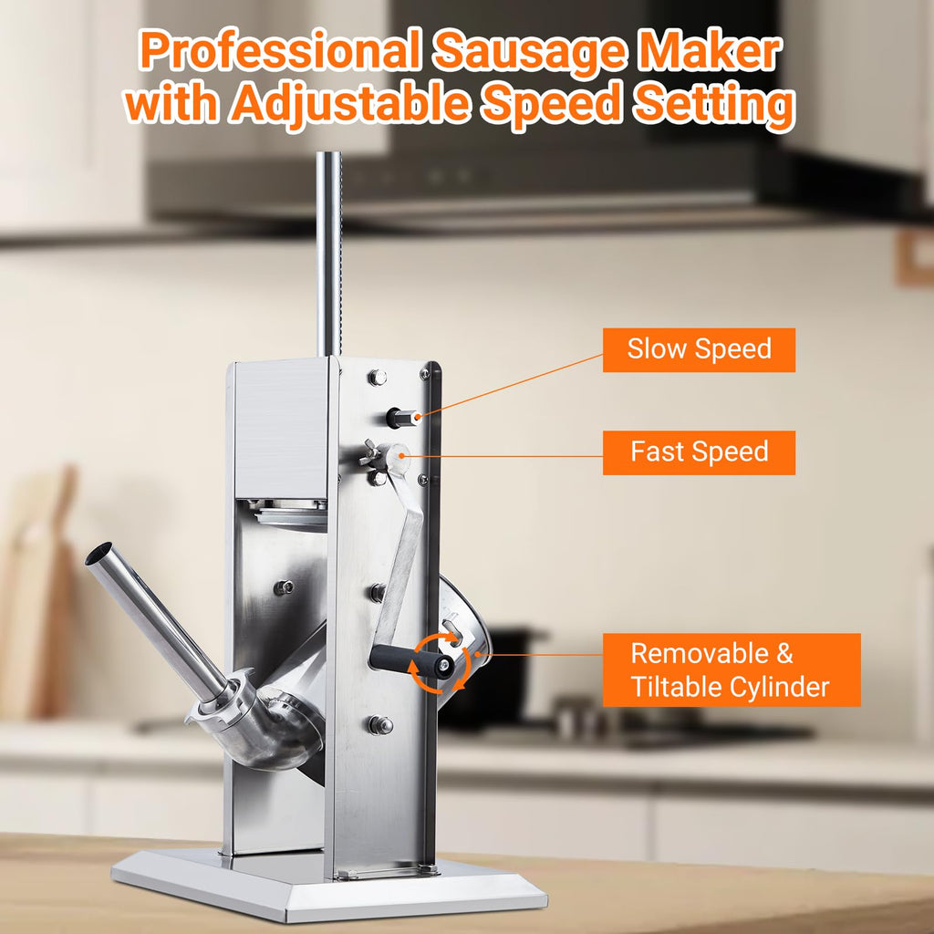 Manual 7 LB Stainless Steel Sausage Stuffer with 4 Stuffing Tubes I447492