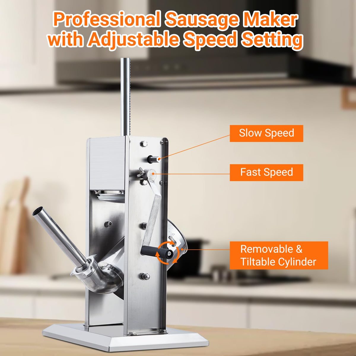 Manual 7 LB Stainless Steel Sausage Stuffer with 4 Stuffing Tubes I447492