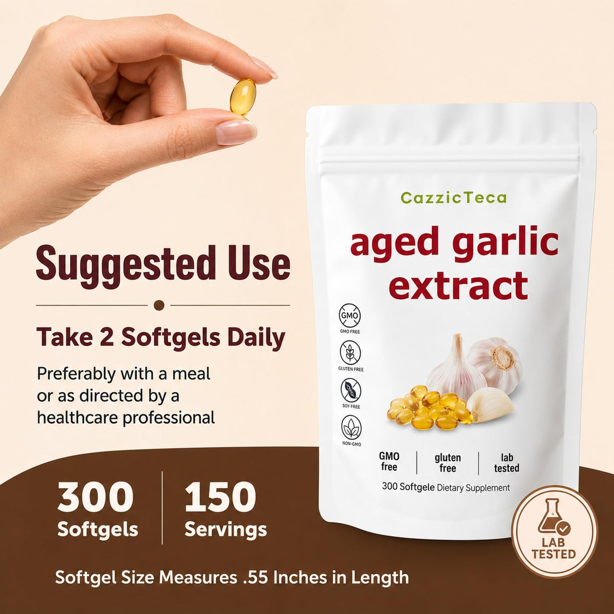 Odorless Organic Garlic Extract 7500mg 300 Softgels D605