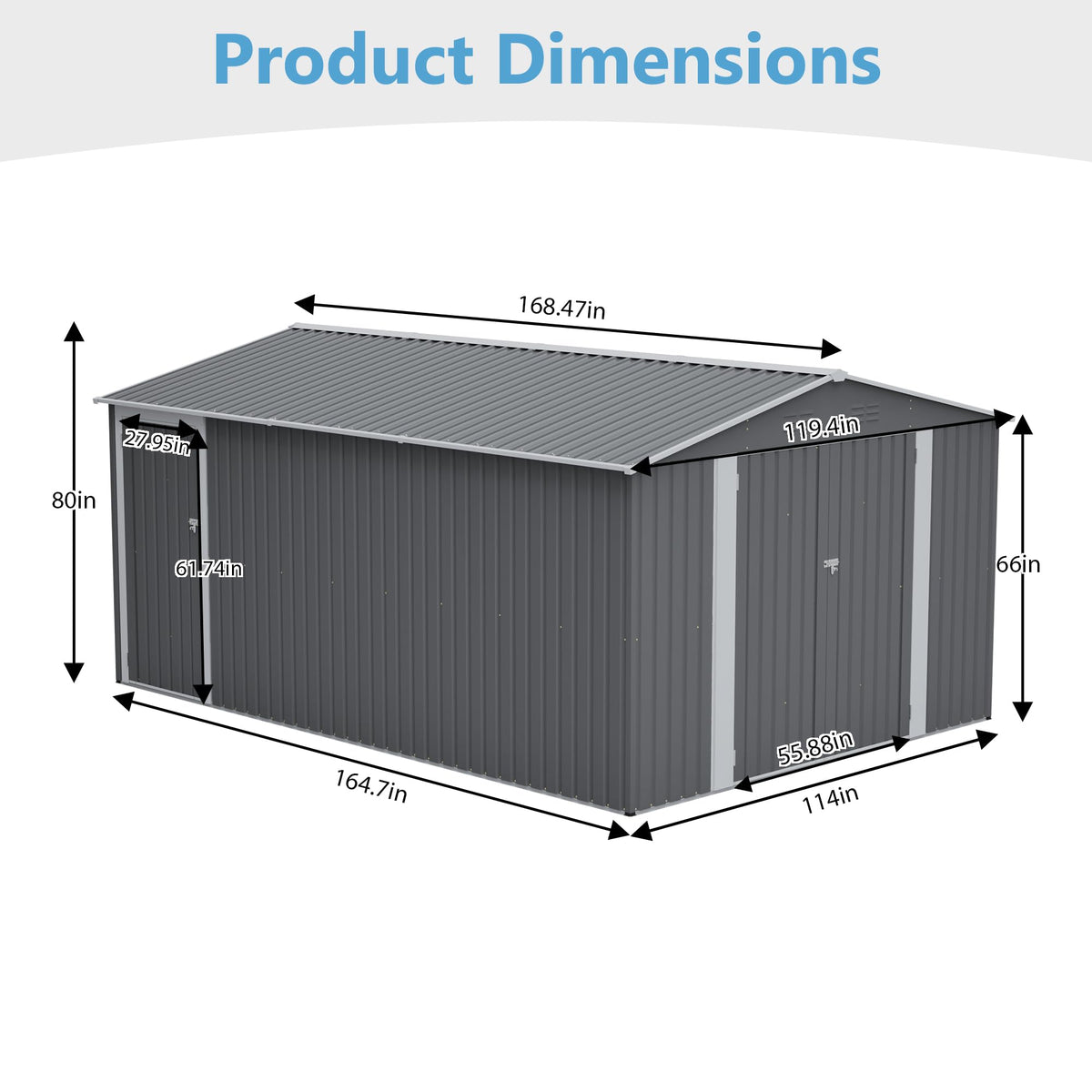 10x14 FT Waterproof Metal Storage Shed with 3 Lockable Doors R677358