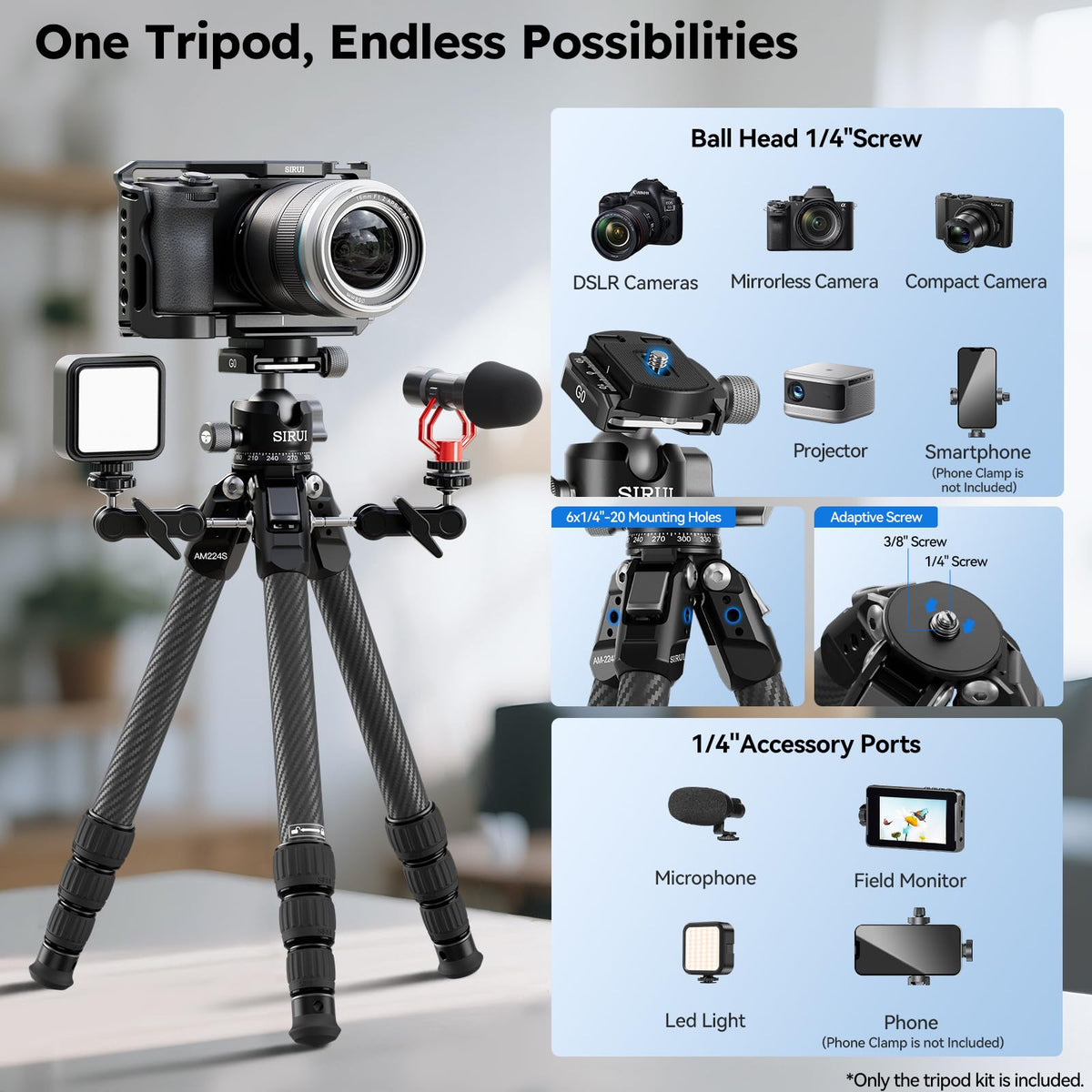 Carbon Fiber Mini Desktop Tripod with 360° Ball Head E430250
