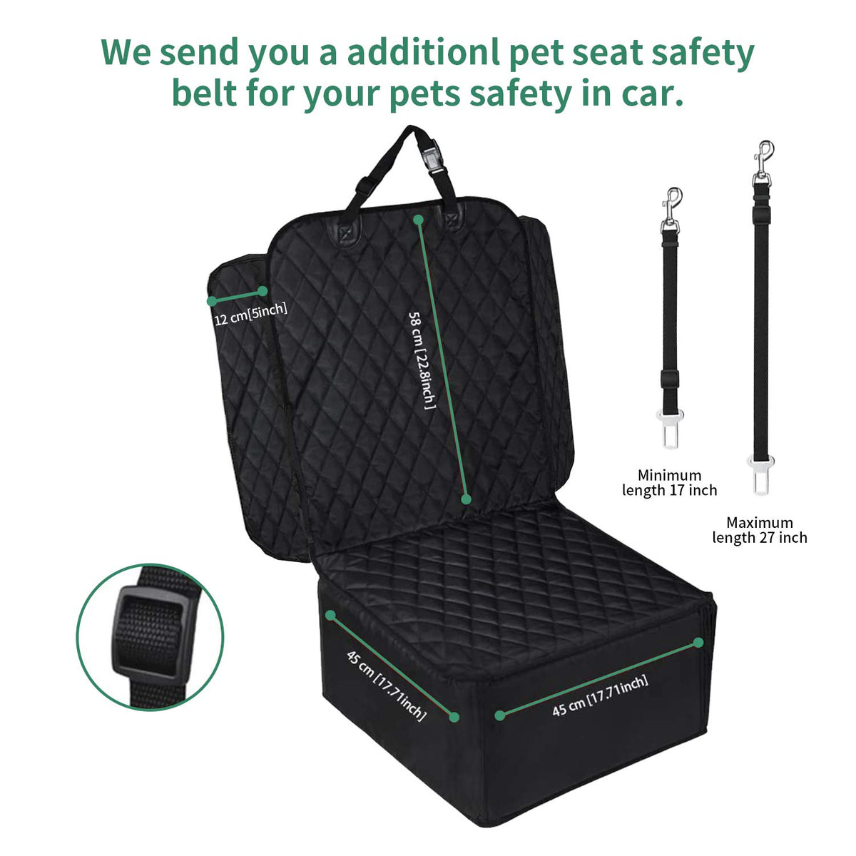 Black 2 in 1 Waterproof Dog Car Seat Cover with Safety Belt C1260