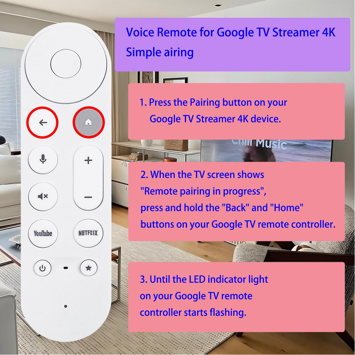 Voice Search Remote Control Replacement for Google TV Streamer 4K D168072
