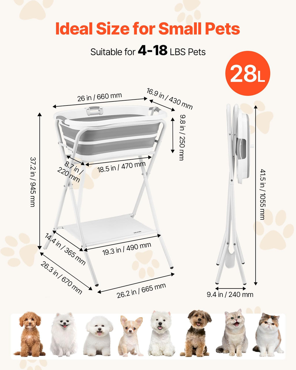 Elevated Collapsible Pet Bathtub with Drain Hose R43748