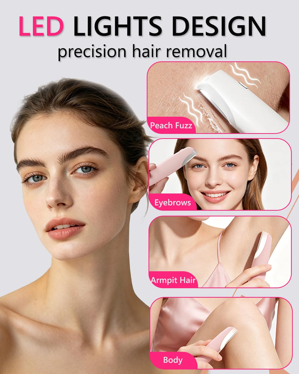 Sonic Facial Hair Remover with LED Light, 4 Replacement Blades G74840