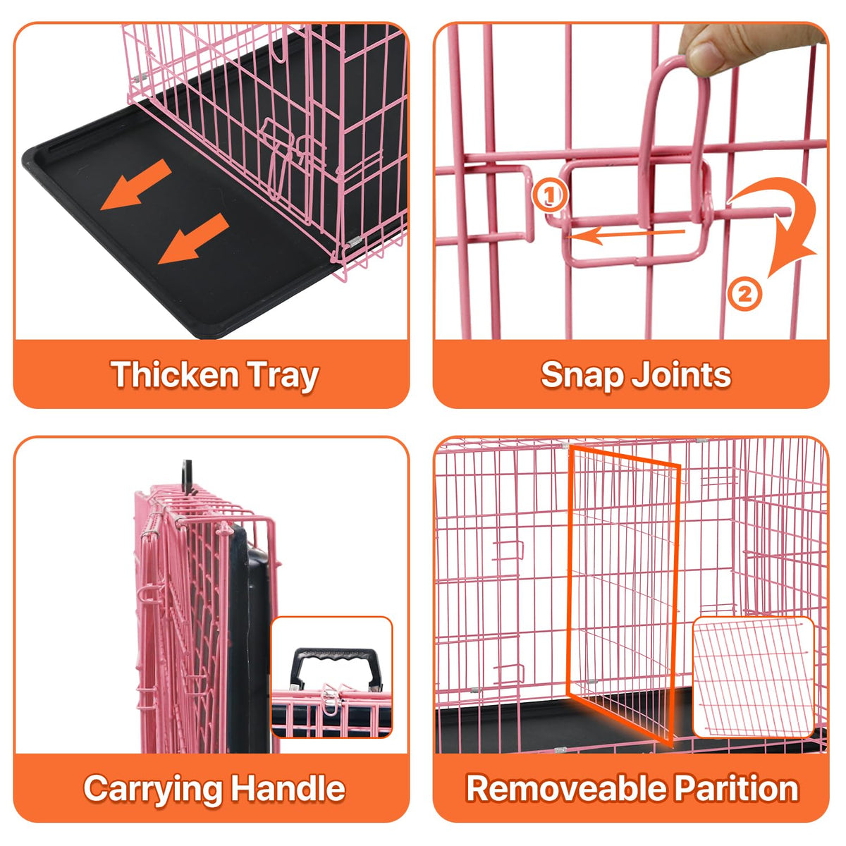 Folding Metal Dog Crate with Tray & Divider C548313