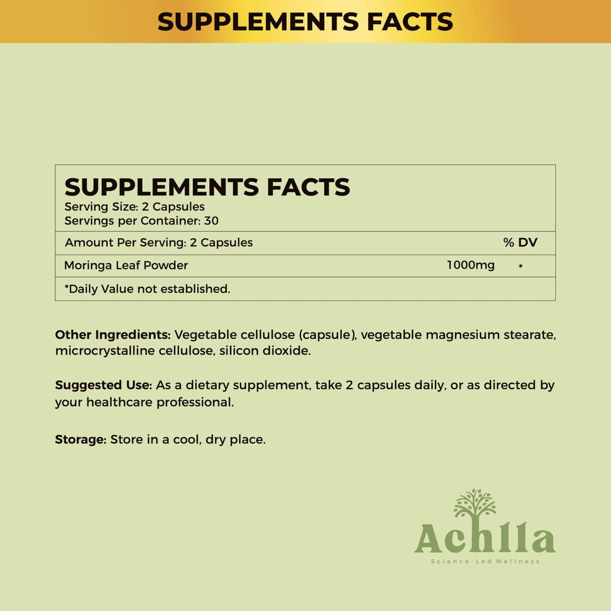 Organic Moringa Leaf 1000mg 60 Capsules E9048