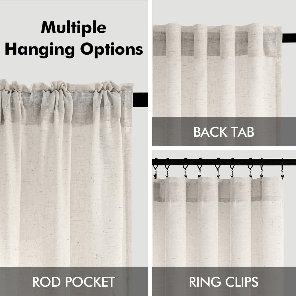 Natural White Semi Sheer Linen Curtains 120 inch 2 Panels S27964