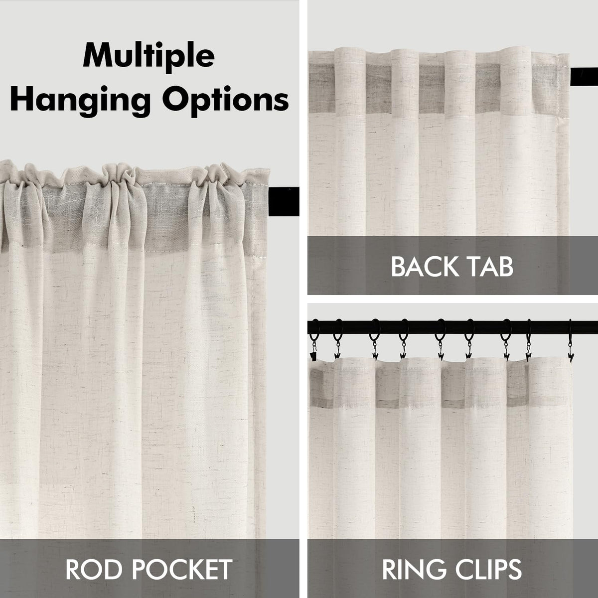 Natural White Semi Sheer Linen Curtains 120 inch 2 Panels S27964