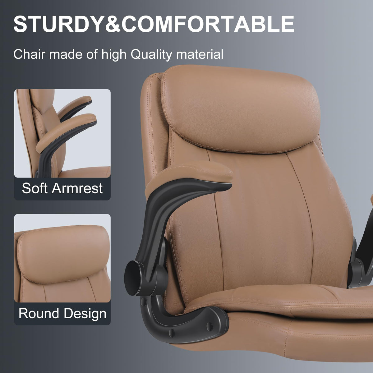 Leather Drafting Chair with Adjustable Height and Flip-up Armrest R4363