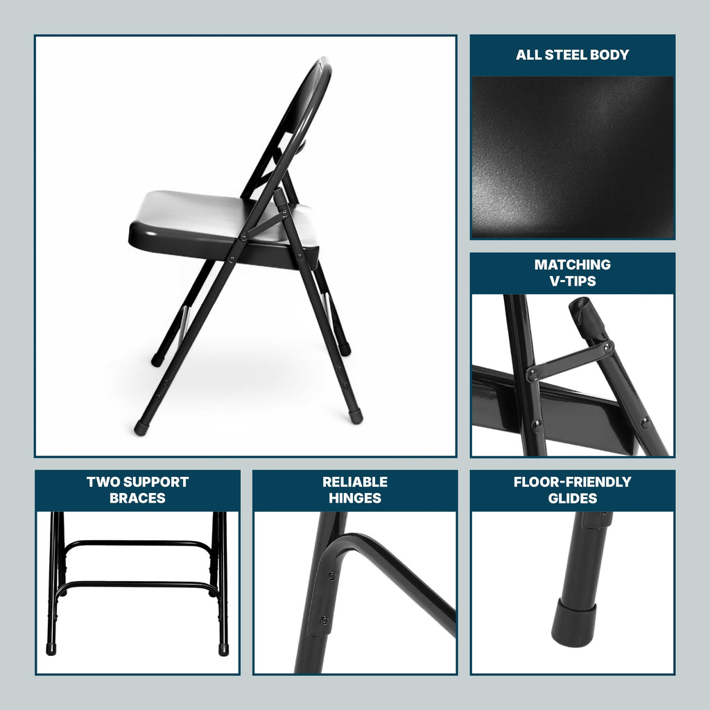 Black Steel Folding Chairs 4-Pack Q358