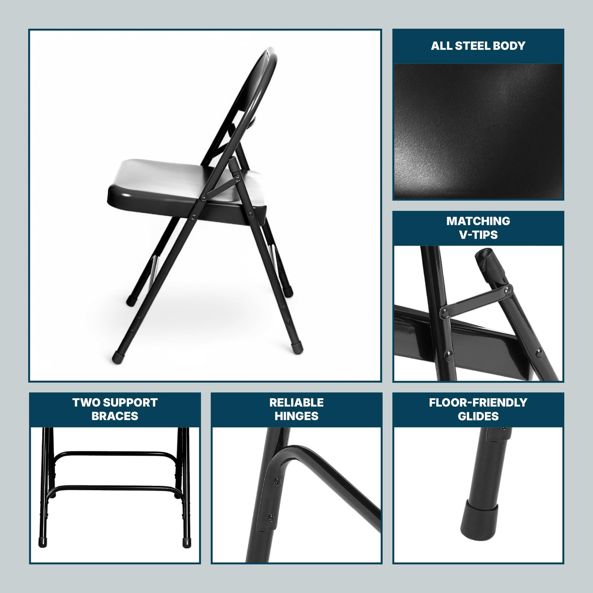 Black Steel Folding Chairs 4-Pack Q358