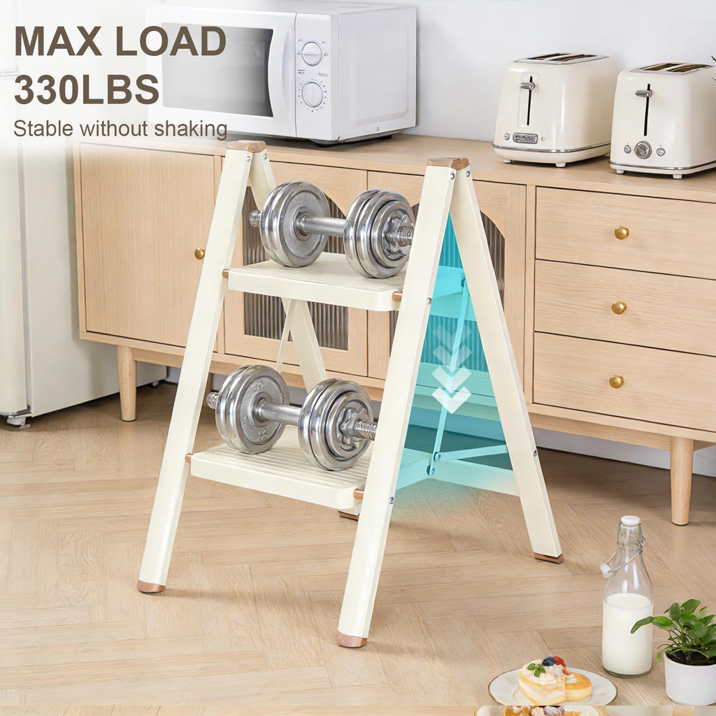 2 Step Ladder Folding Step Stool with Anti-Slip Pedal 330LBS Capacity Cream White G235859