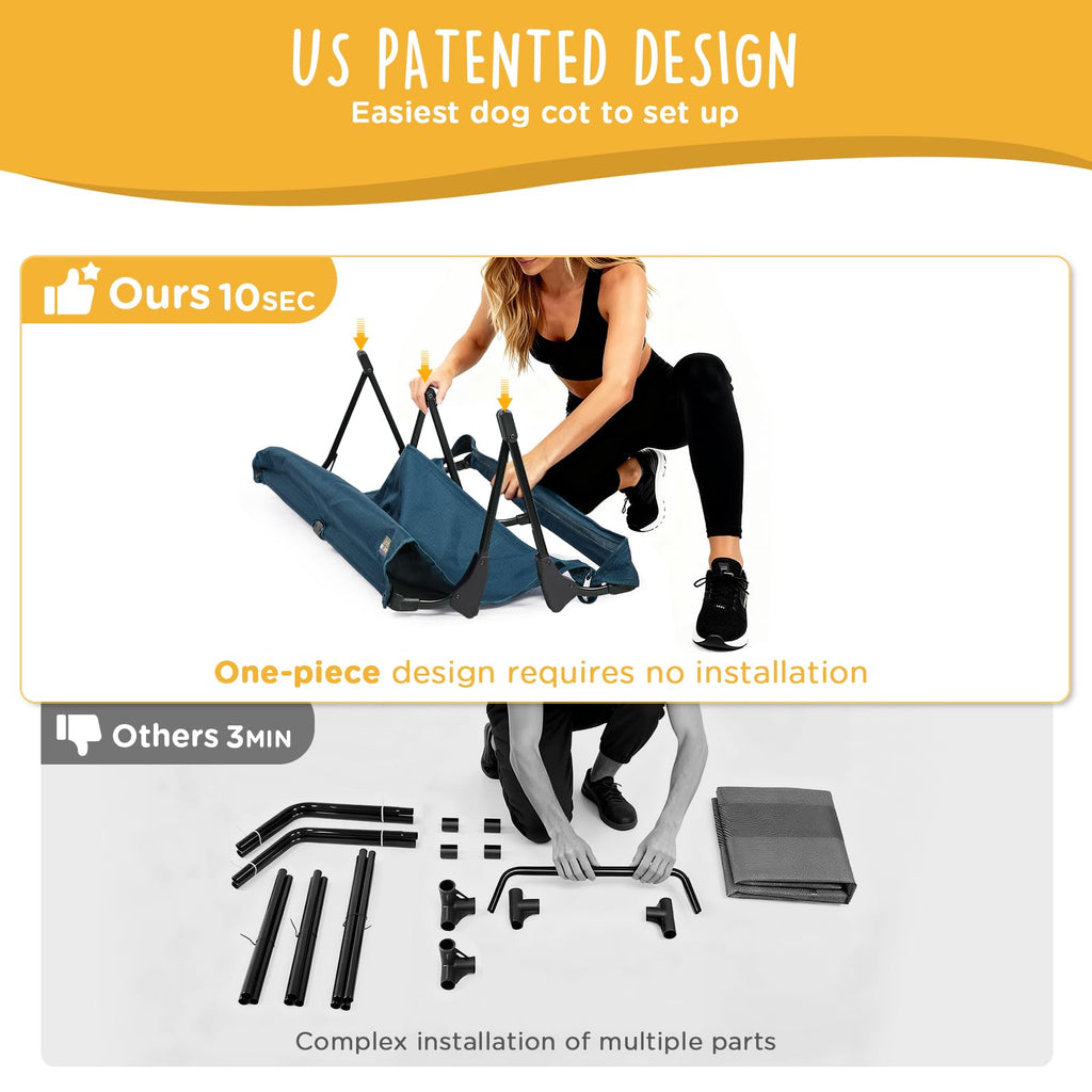 Large Elevated Dog Cot with Non-Slip Feet, Dark Blue Q46151