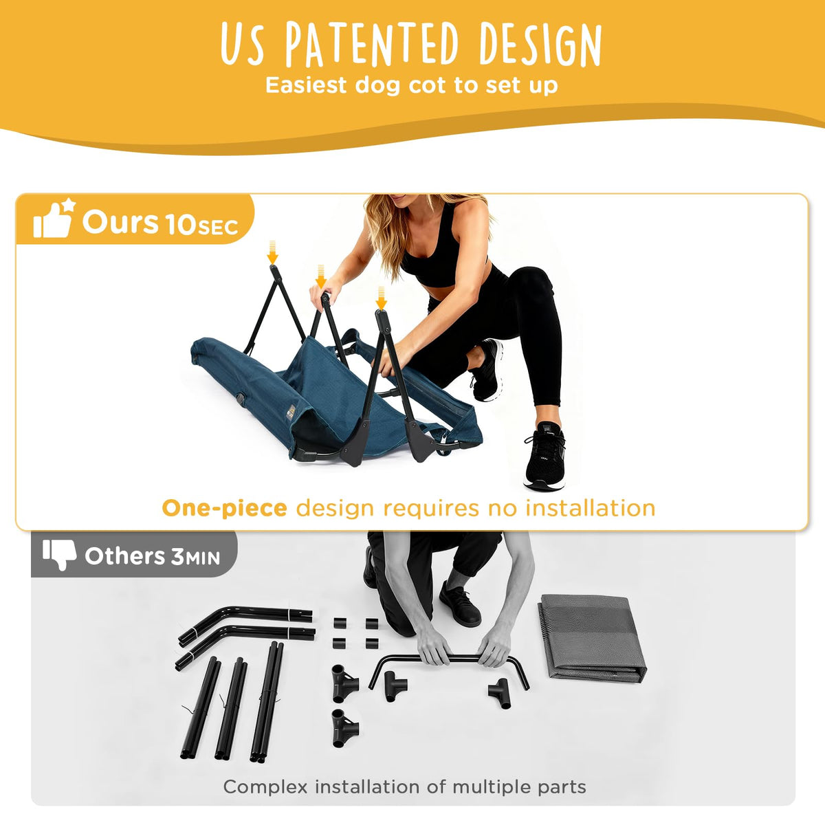 Large Elevated Dog Cot with Non-Slip Feet, Dark Blue Q46151