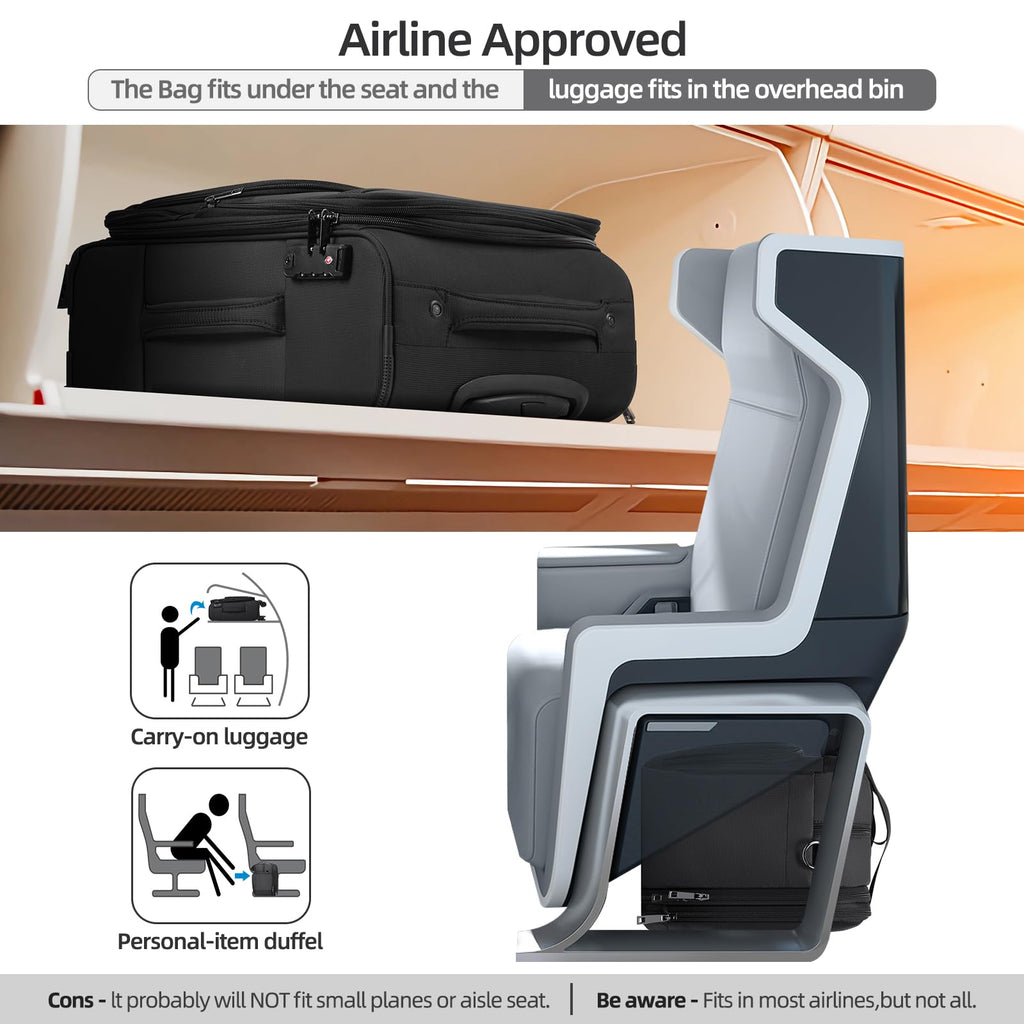 Black Expandable Carry-On Luggage Duffel Bag with Adjustable Strap P9310