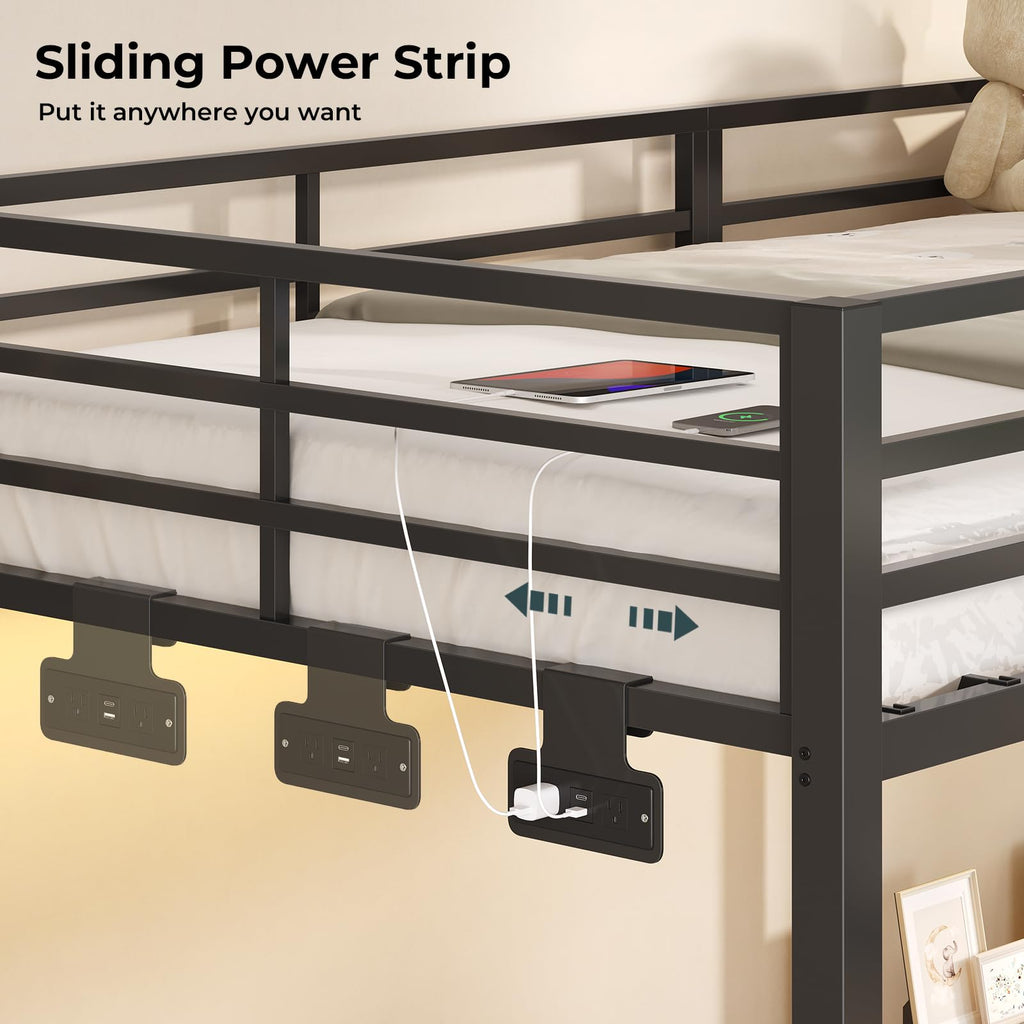 Black Triple Bunk Bed Twin Over Twin with Storage Staircase L8589