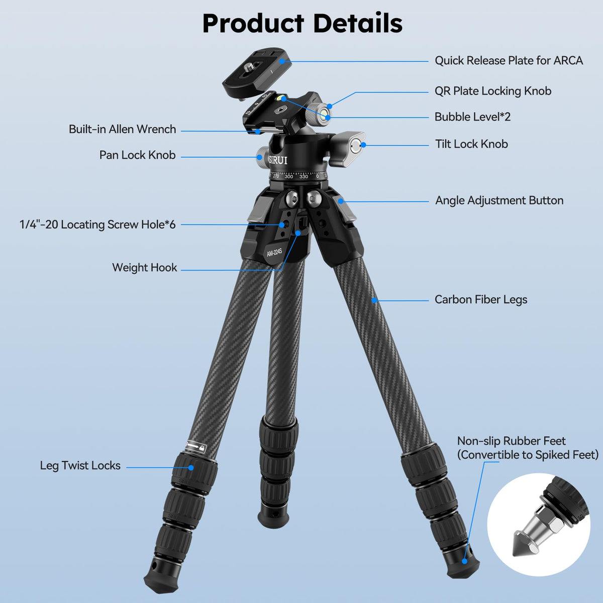 Carbon Fiber Mini Desktop Tripod with 360° Ball Head E430250