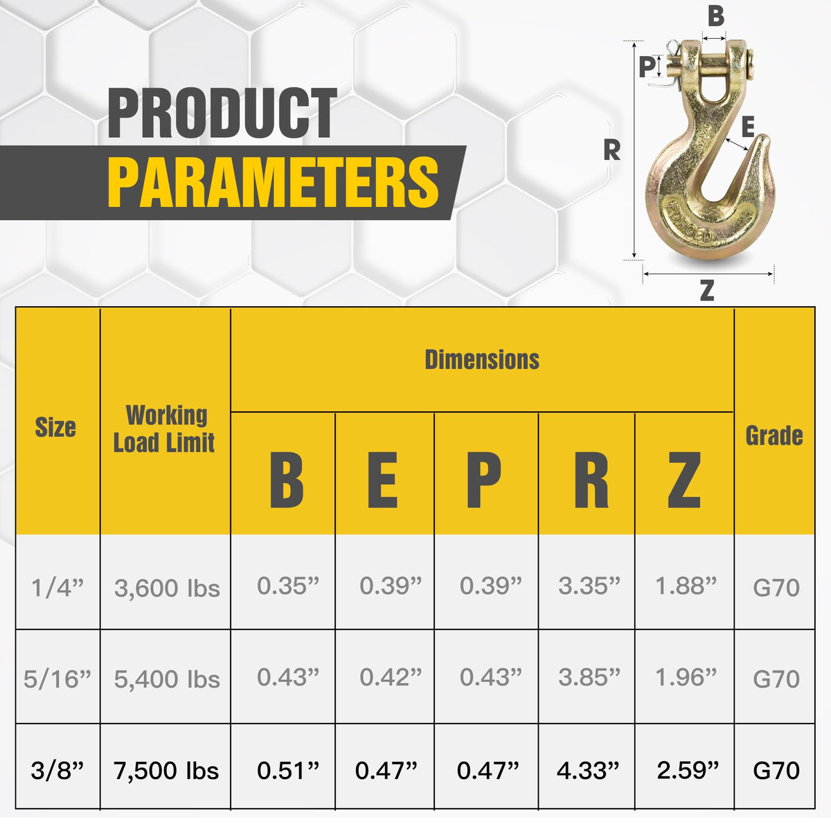 3/8" Clevis Grab Hooks 4 Pack Heavy Duty Chain Hook R337