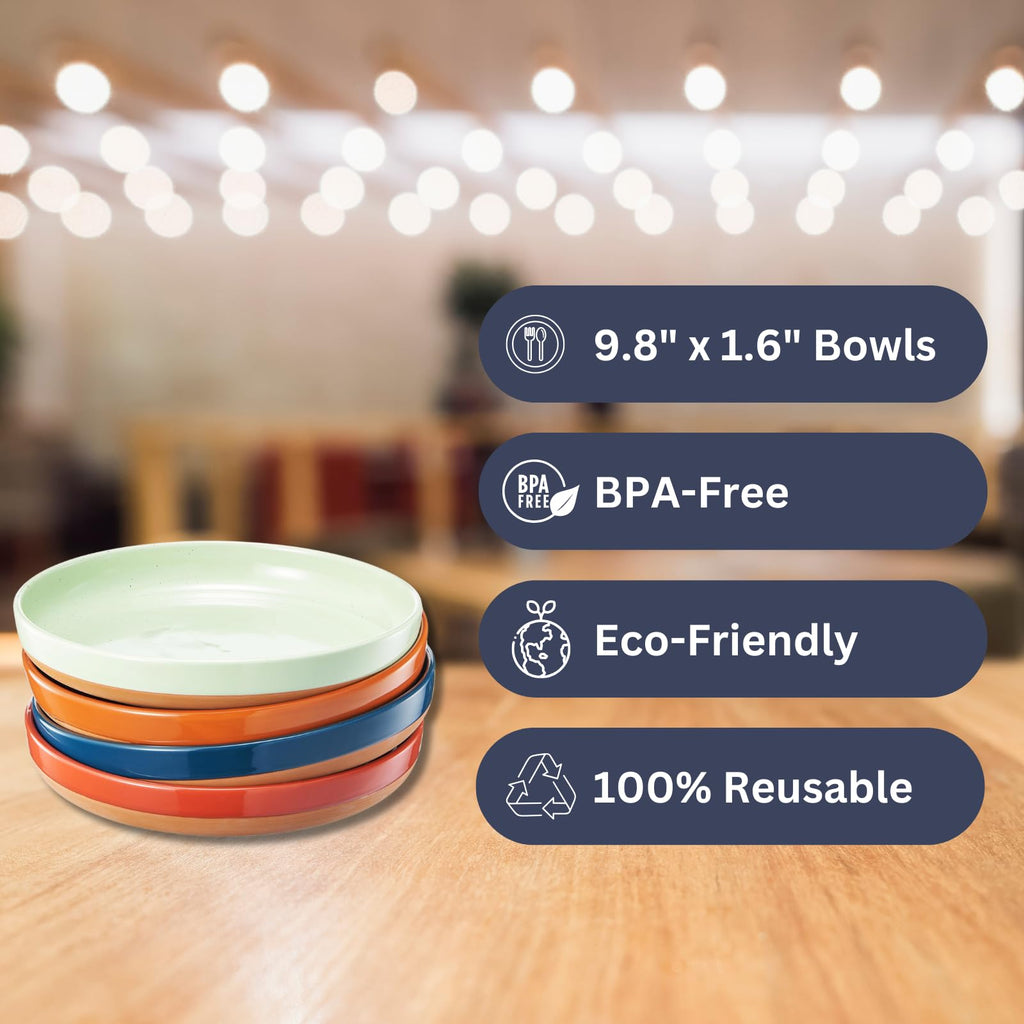 Ceramic Flat Pasta Bowl Plate Set of 4, 35oz Microwave Safe M82230