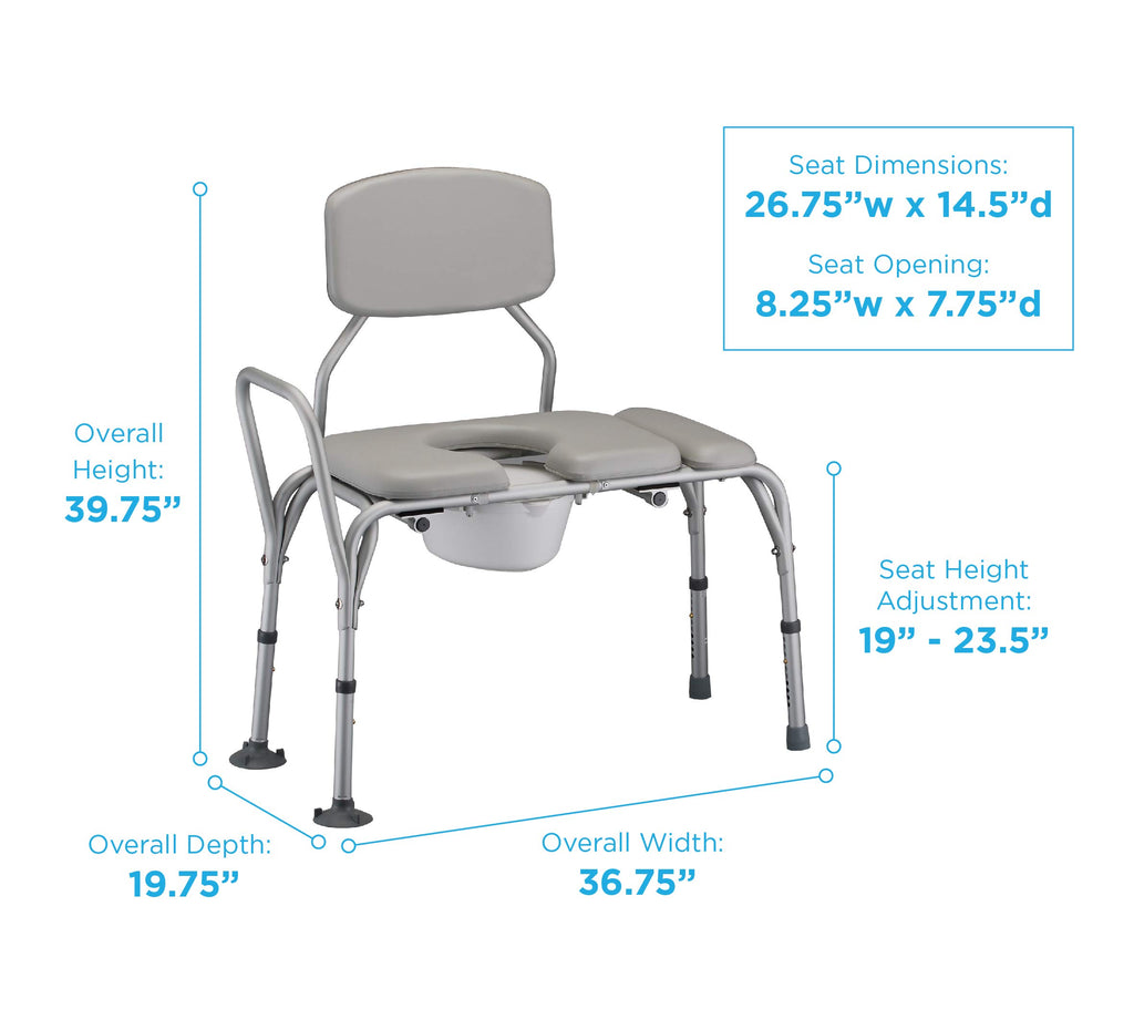 Padded Transfer Bench with Commode, Adjustable Aluminum X921