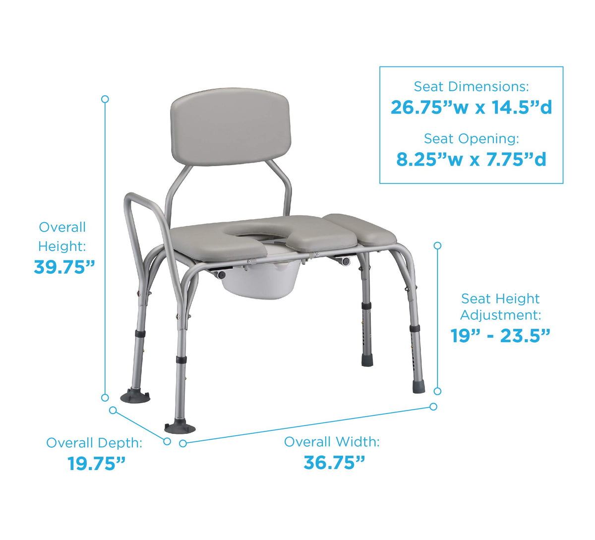 Padded Transfer Bench with Commode, Adjustable Aluminum X921