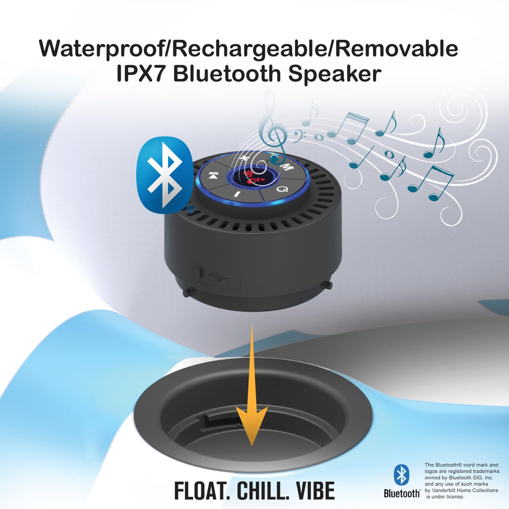 Inflatable Floating Cooler with Lid, Bluetooth Speaker, 6 Cup Holders, 24 Can Capacity Q176