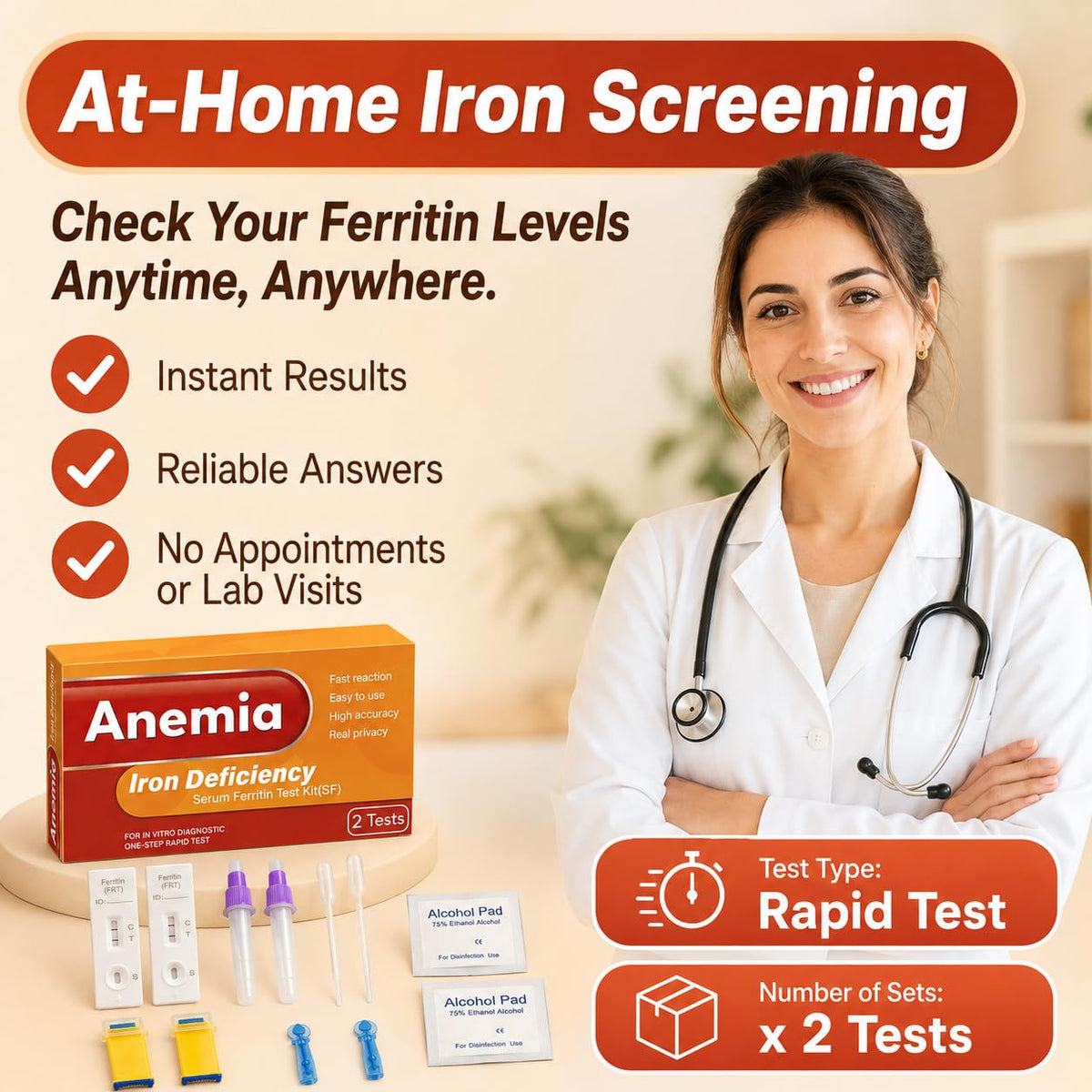 Iron Deficiency at Home Test Kit 2 Pack I66081