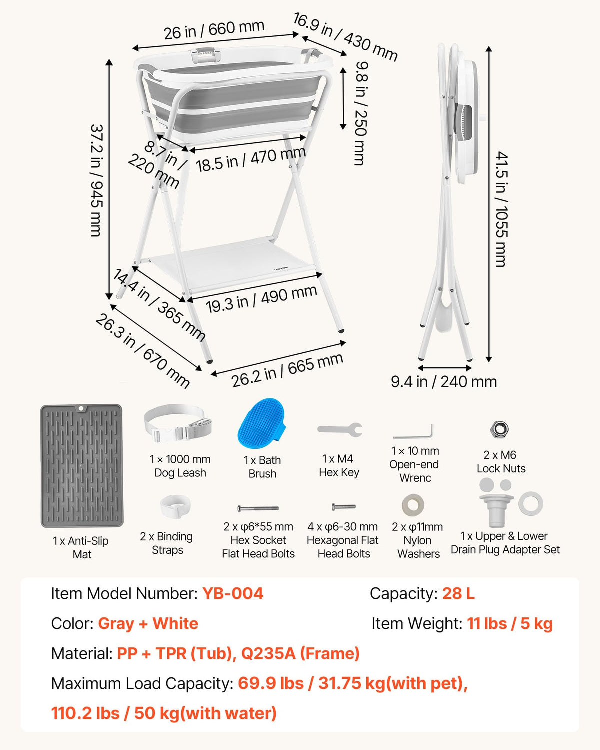 Elevated Collapsible Pet Bathtub with Drain Hose R43748