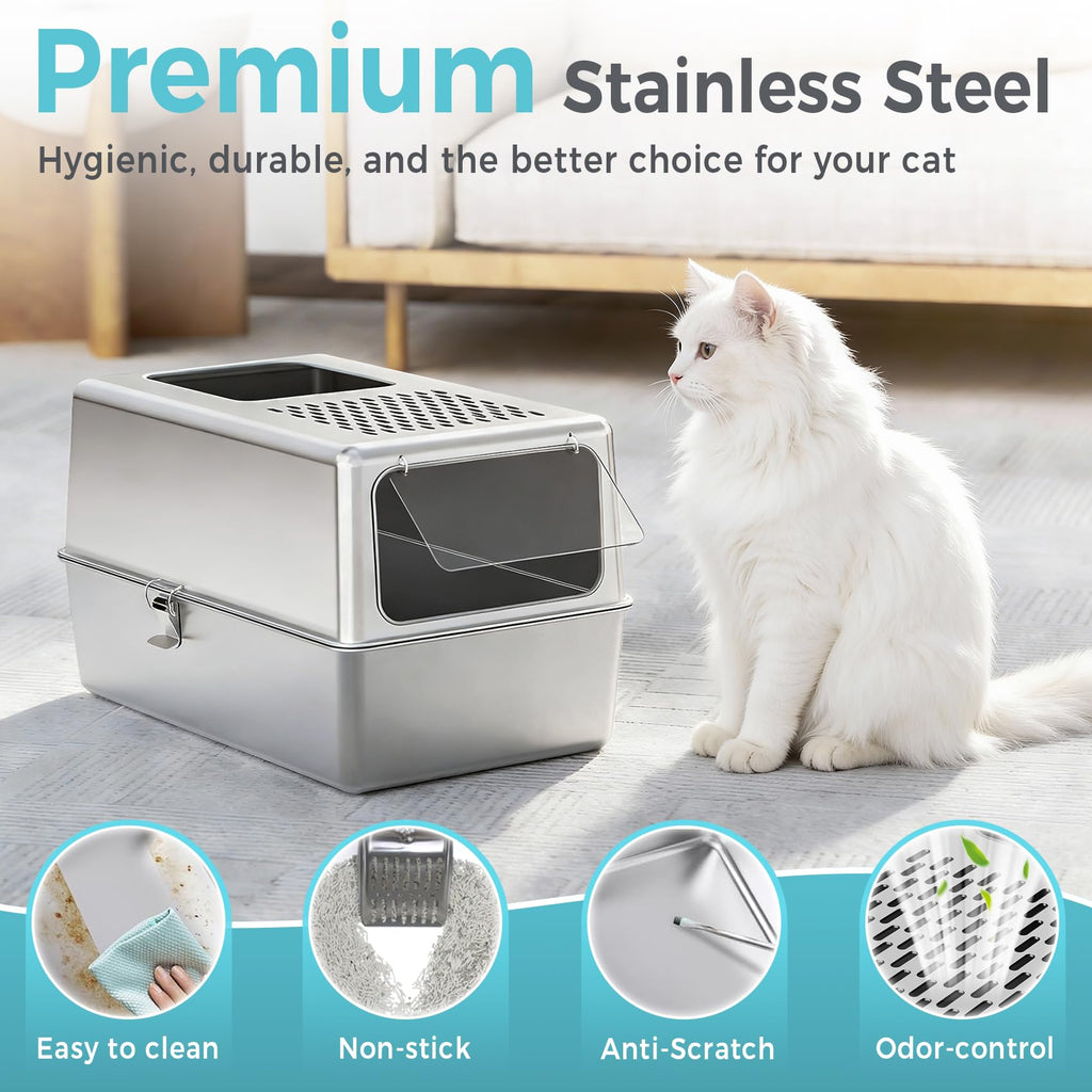 Enclosed Stainless Steel Cat Litter Box with Lid B5969