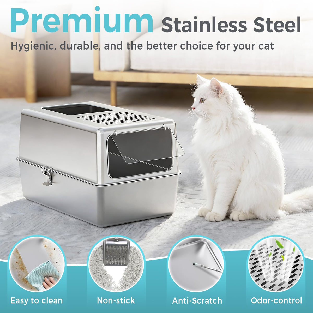 Enclosed Stainless Steel Cat Litter Box with Lid B5969