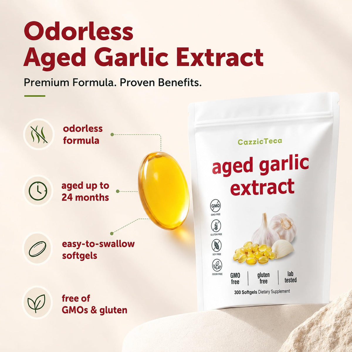 Odorless Organic Garlic Extract 7500mg 300 Softgels D605