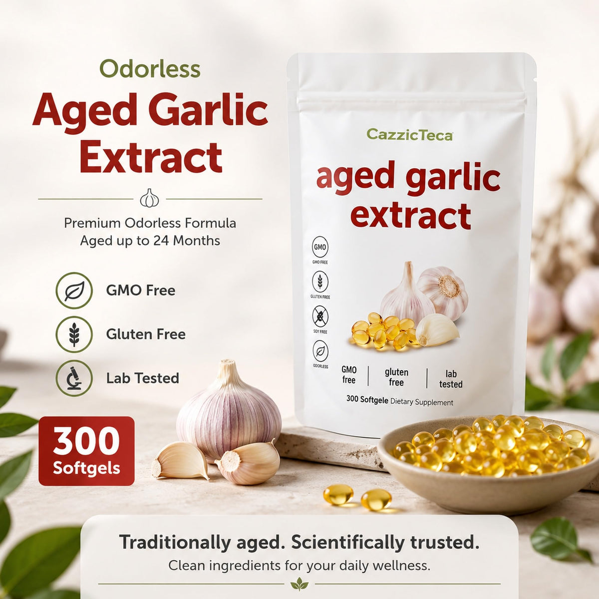 Odorless Organic Garlic Extract 7500mg 300 Softgels D605