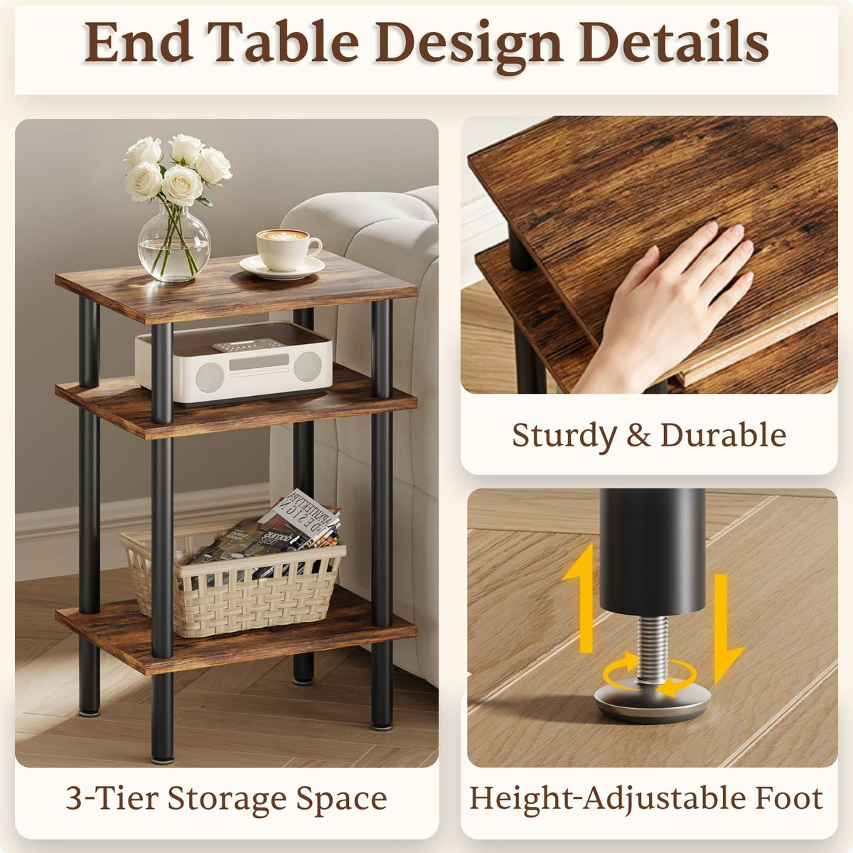 3-Tier Metal Side Table J477