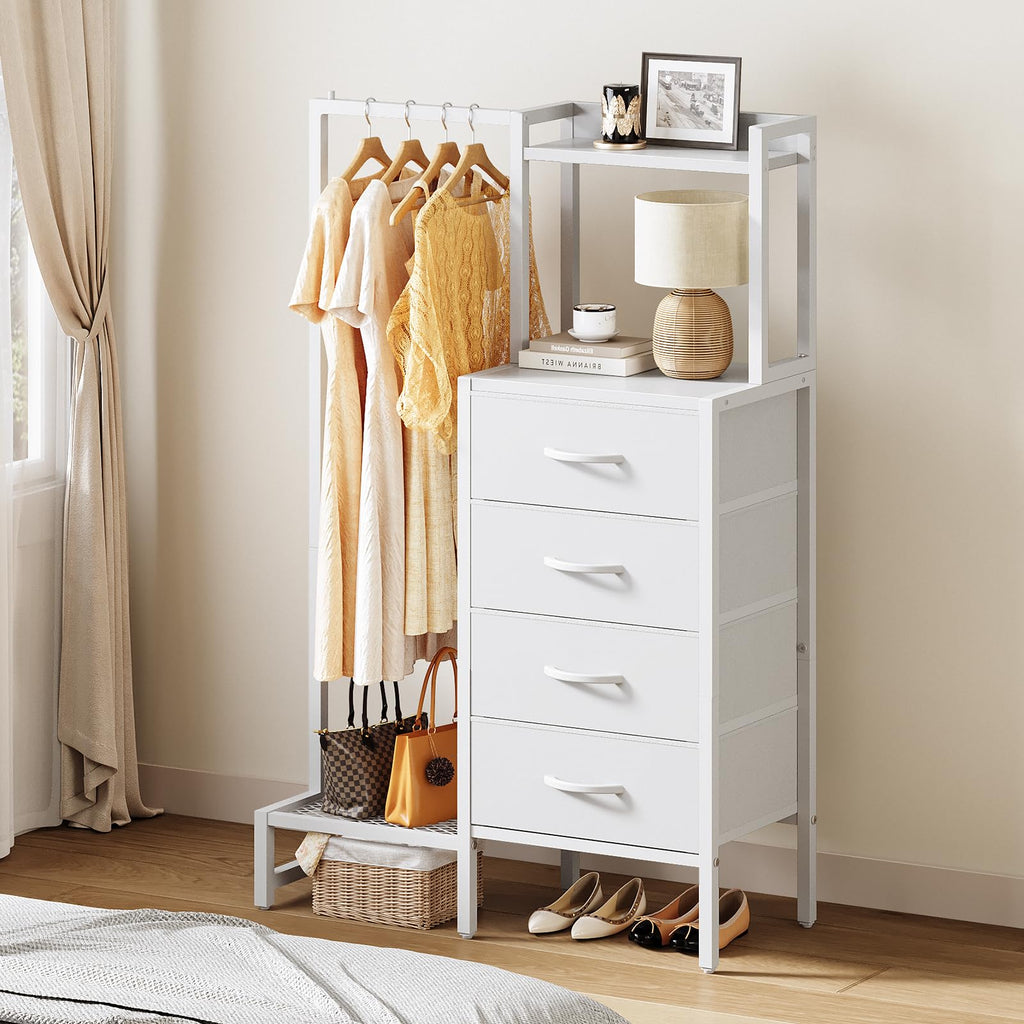 White 4 Drawer Dresser with Hanging Rack I785623