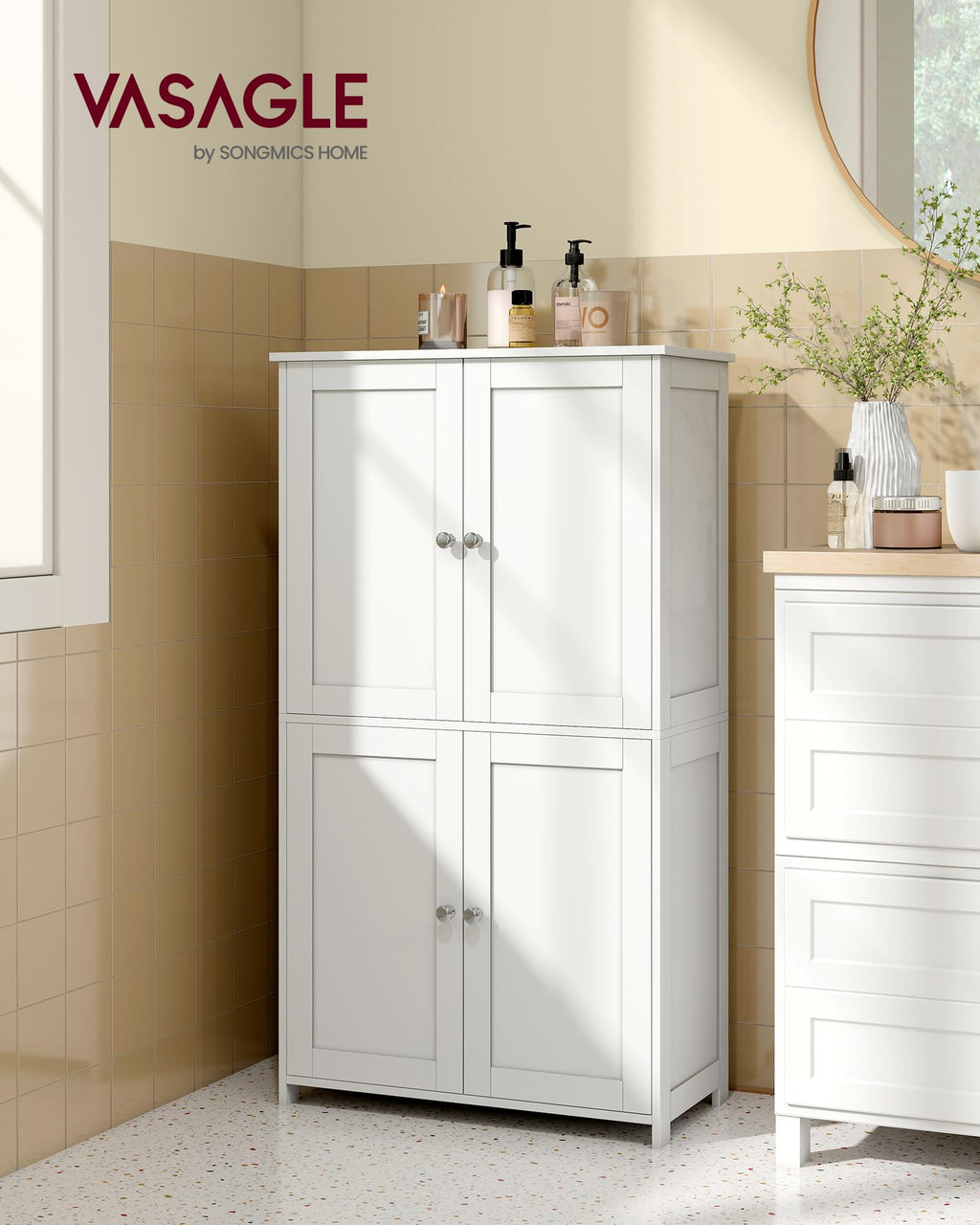 Floor Storage Cabinet with 2 Adjustable Shelves and 4 Doors J69116