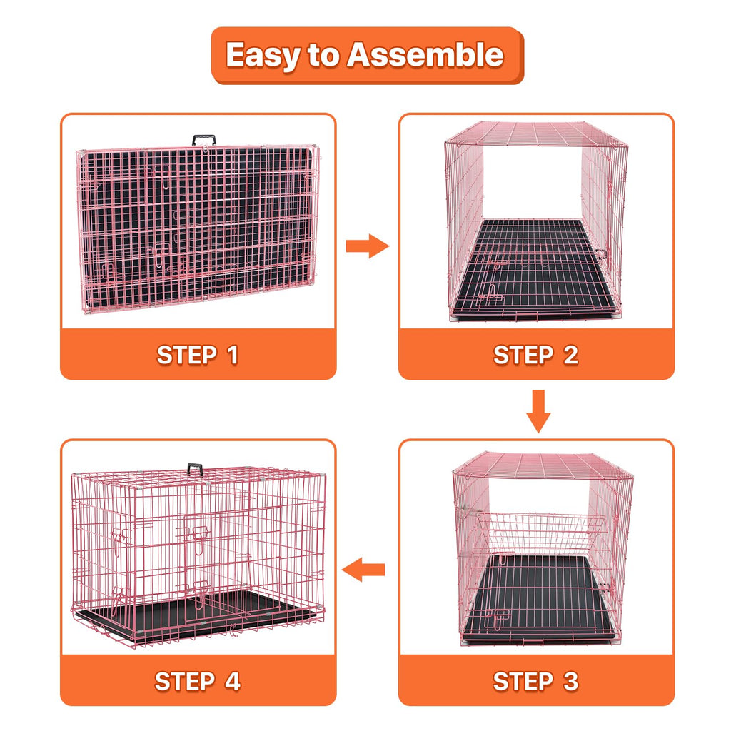 Folding Metal Dog Crate with Tray & Divider C548313