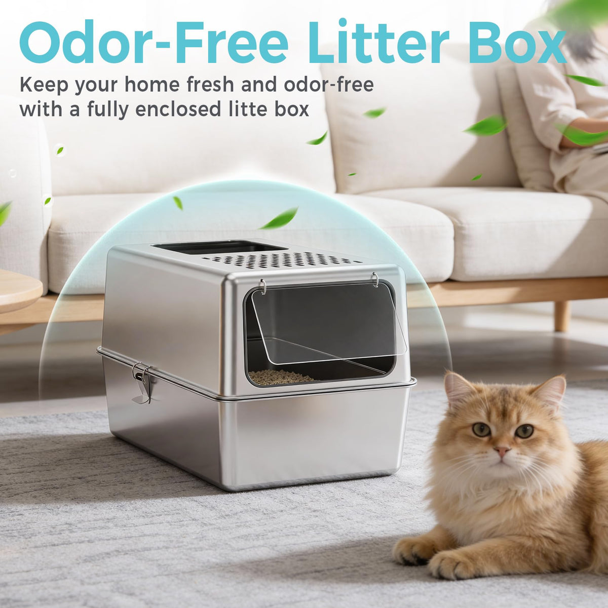 Enclosed Stainless Steel Cat Litter Box with Lid B5969