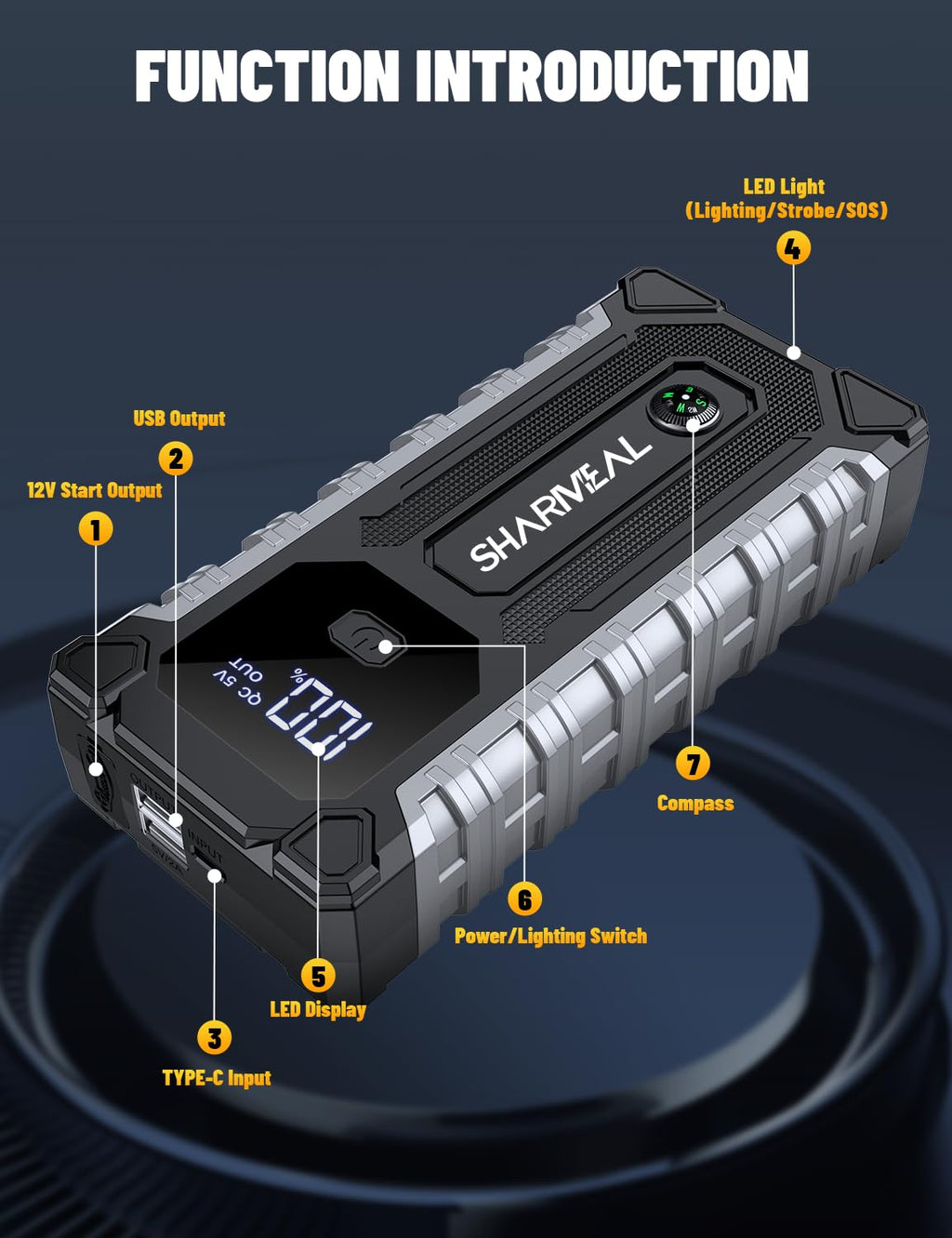 7000A 12V Portable Jump Starter with LED Light Y2528