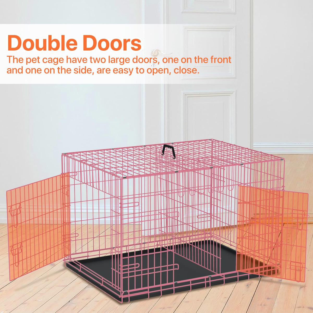 Folding Metal Dog Crate with Tray & Divider C548313