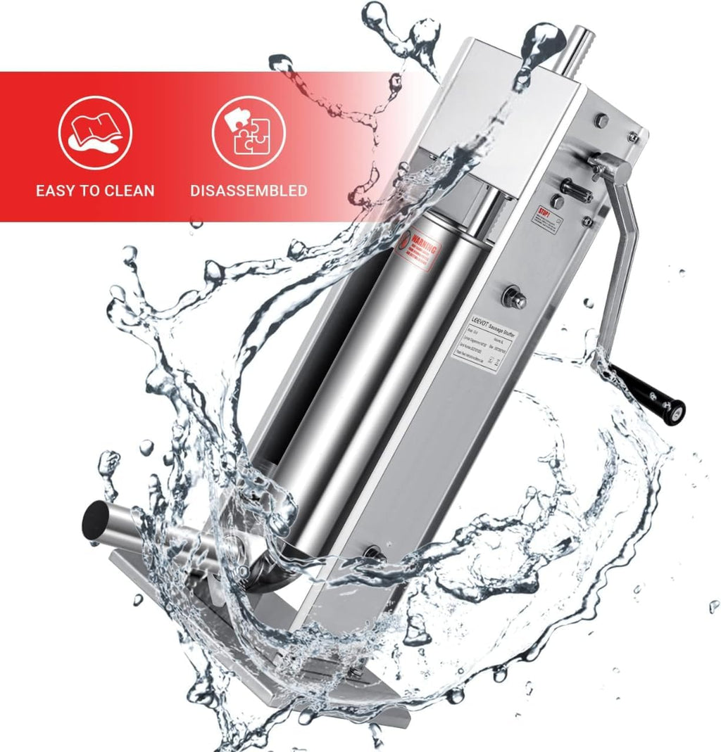Manual Sausage Stuffer, 2 Speeds, 5 Filling Tubes, 11Lb/5L Stainless Steel B48346