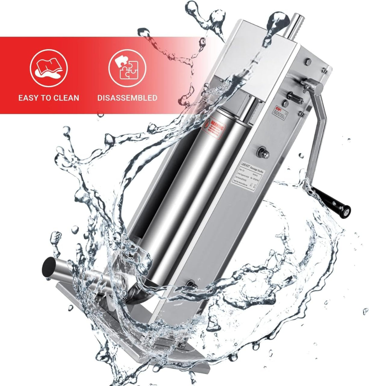 Manual Sausage Stuffer, 2 Speeds, 5 Filling Tubes, 11Lb/5L Stainless Steel B48346