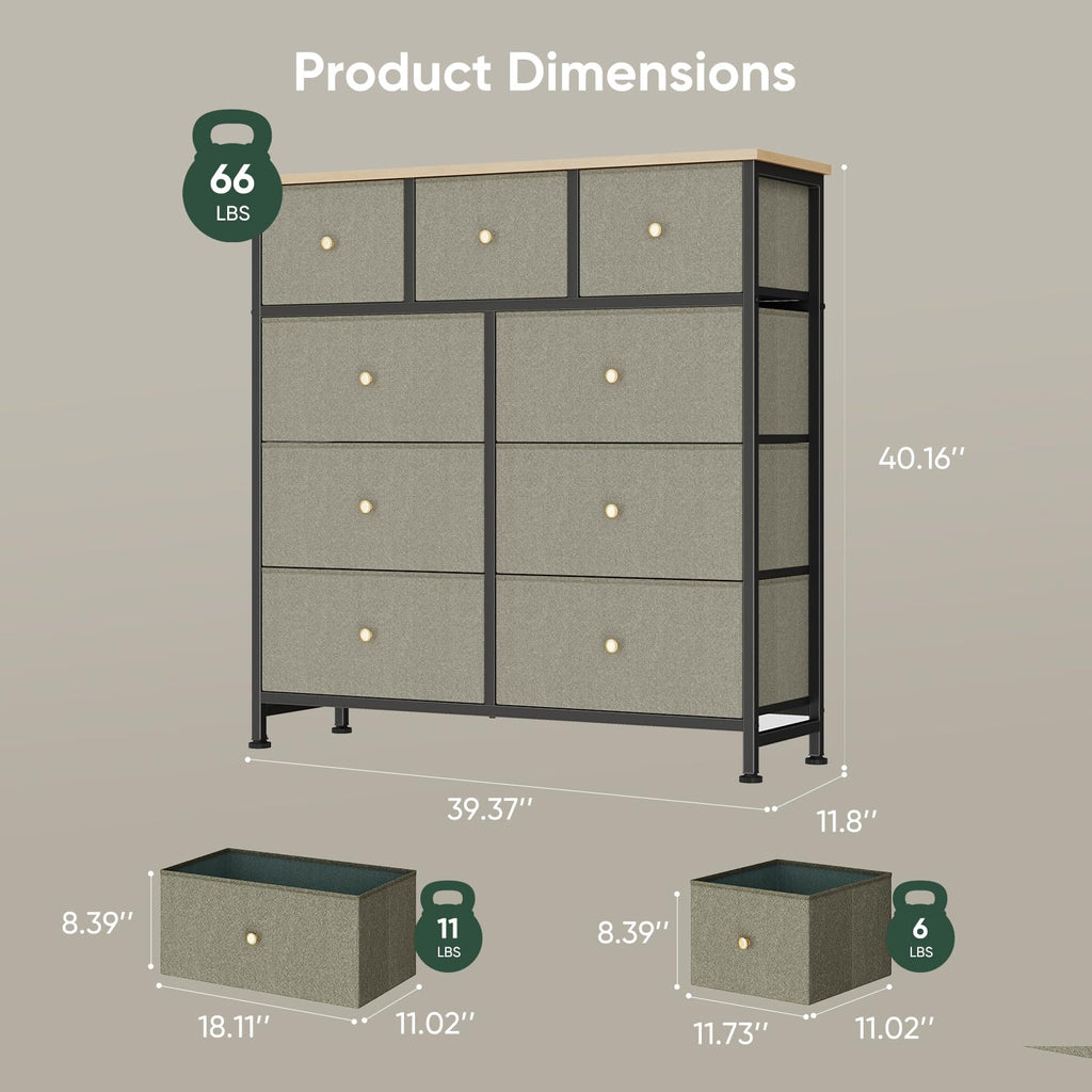 Fabric 9 Drawers Dresser S156