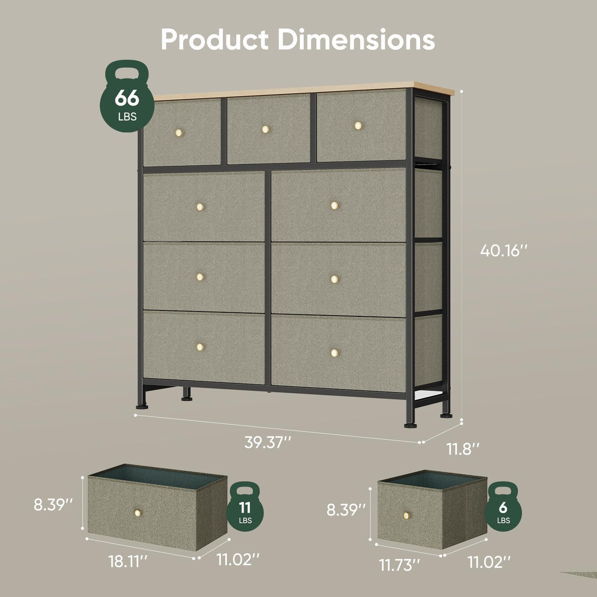 Fabric 9 Drawers Dresser S156