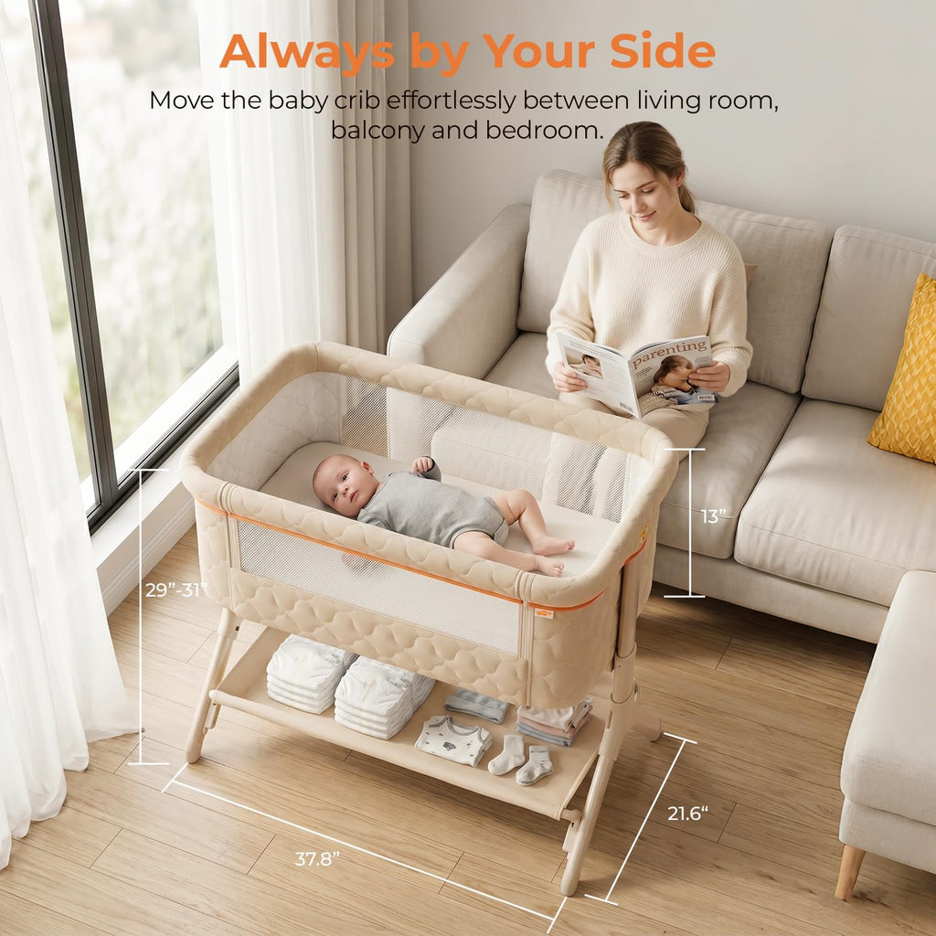 Beige 3-in-1 Foldable Baby Bassinet with Wheels F33314