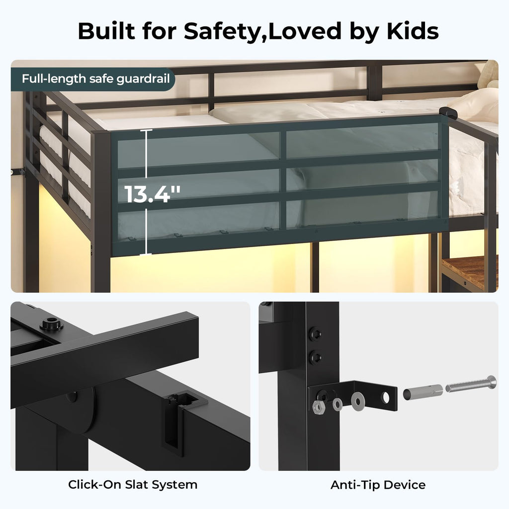 Black Triple Bunk Bed Twin Over Twin with Storage Staircase L8589