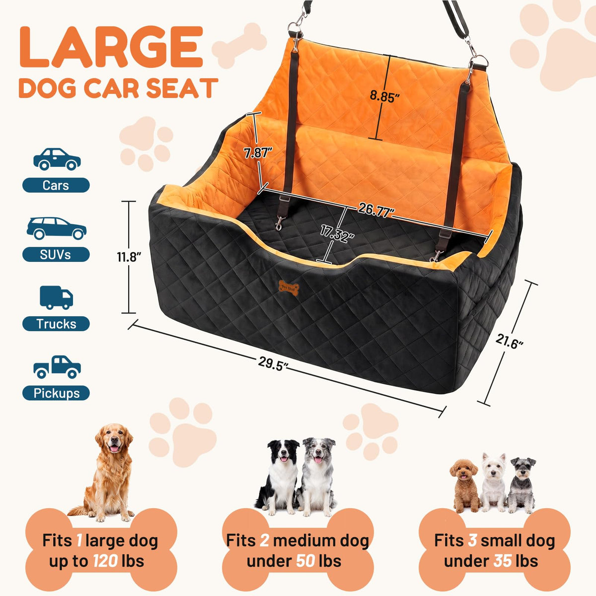 Dog Car Seat up to 55 lbs Black D195