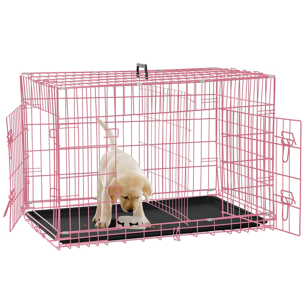 Folding Metal Dog Crate with Tray & Divider C548313