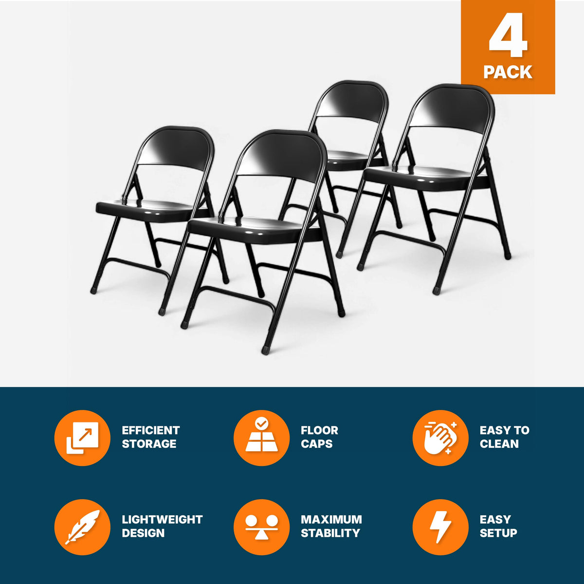 Black Steel Folding Chairs 4-Pack Q358
